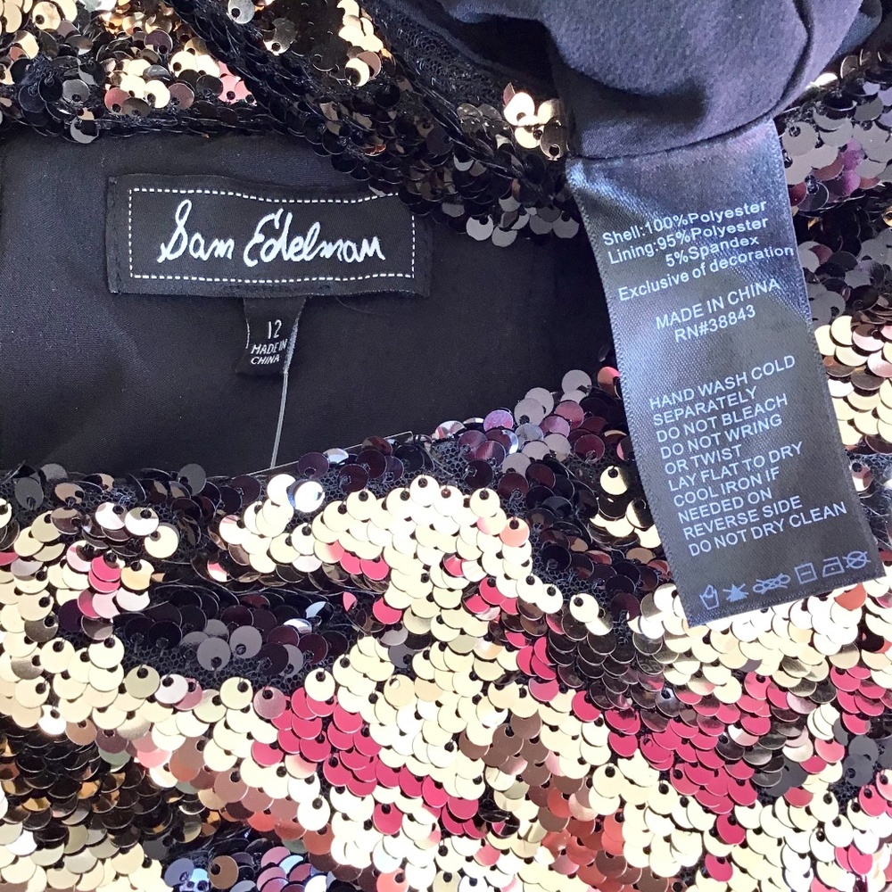 SAM EDELMAN GOLD/BLACK SEQUIN OPEN BACK DRESS 12 - Picture 7 of 7